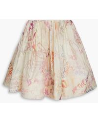 Zimmermann - Gathered Printed Linen And Silk-blend Gauze Mini Skirt - Lyst