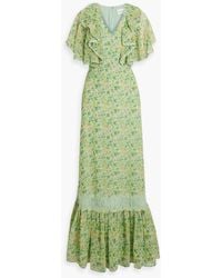 Mikael Aghal - Lace-trimmed Ruffled Floral-print Chiffon Maxi Dress - Lyst