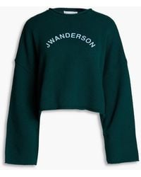 JW Anderson - Cropped Embroidered Wool And Cashmere-blend Sweater - Lyst