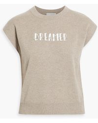 Brunello Cucinelli - Printed Mélange Wool, Cashmere And Silk-blend Top - Lyst
