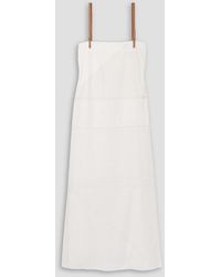 Lafayette 148 New York - Leather-trimmed Cotton And Silk-blend Broderie Anglaise Maxi Dress - Lyst
