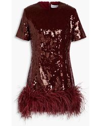 16Arlington - Syrmamini Feather-embellished Sequined Mesh Mini Dress - Lyst