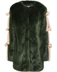 Shrimps Bow-embellished Faux Fur Coat Leaf Green