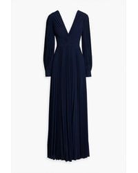 Badgley Mischka - Pleated Crepe De Chine Maxi Dress - Lyst