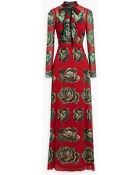 Dolce & Gabbana - Pussy-bow Floral-print Silk-blend Chiffon Maxi Dress - Lyst