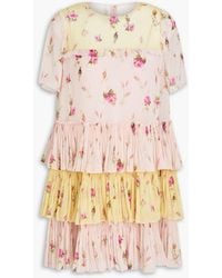 RED Valentino - Tiered Paneled Floral-print Georgette Mini Dress - Lyst