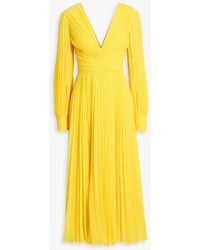 Badgley Mischka - Plissé-Chiffon Midi Dress - Lyst