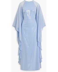 Halston - Adira robe aus chiffon mit cape-effekt und pailletten - Lyst