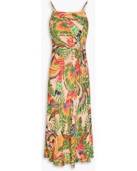 FARM Rio - Bead-embellished Cutout Printed Satin Midi Dress - Lyst