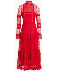 Valentino Garavani - Pintucked Corded And Crocheted Lace Midi Dress - Lyst