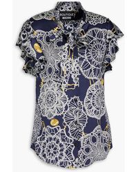 Boutique Moschino - Bedrucktes hemd aus satin aus einer seidenmischung mit bindedetail - Lyst