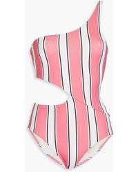 Solid & Striped - One-shoulder Cutout Striped Swimsuit - Lyst