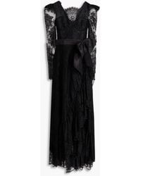 Zuhair Murad - Bow-detailed Ruffled Cotton-blend Chantilly Lace Gown - Lyst