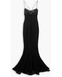 Ludovic de Saint Sernin - Leather-Trimmed Cotton-Blend Fishnet Maxi Dress - Lyst