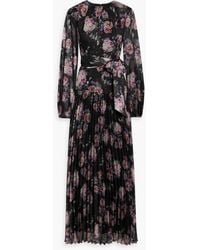 Mikael Aghal - Pleated Floral-Print Metallic Fil Coupé Chiffon Maxi Dress - Lyst