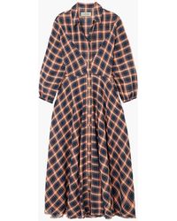 The Great The Western Checked Cotton-blend Midi Dress - Blue
