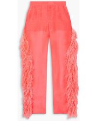 LAPOINTE - Feather-embellished Silk-organza Tapered Pants - Lyst