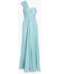 Badgley Mischka - Plissierte robe aus georgette mit asymmetrischer schulterpartie - Lyst