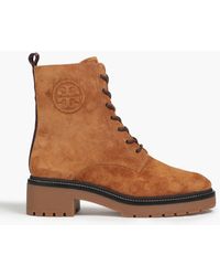 Tory Burch - Miller Embossed Suede Combat Boots - Lyst