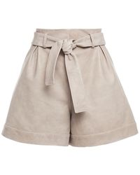 DROMe Belted Pleated Leather Shorts - Multicolour