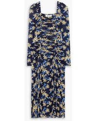 Diane von Furstenberg - Amelie Ruched Floral-print Stretch-mesh Midi Dress - Lyst