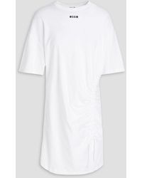 MSGM - Gerafftes minikleid aus baumwoll-jersey mit logoprint - Lyst