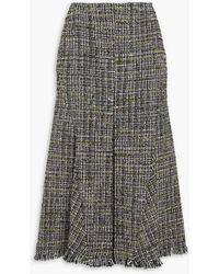 Erdem - Pleated Frayed Bouclé-tweed Midi Skirt - Lyst