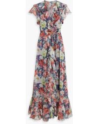 Mikael Aghal - Maxikleid aus chiffon mit floralem print und rüschen - Lyst
