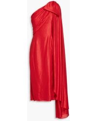 Jenny Packham - One-shoulder Bow-detailed Lamé Midi Dress - Lyst
