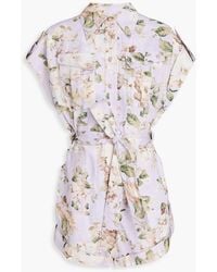 Zimmermann - Belted Floral-Print Linen Playsuit - Lyst