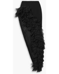 David Koma - Asymmetric Ruffled Tulle-trimmed Wool-crepe Maxi Skirt - Lyst