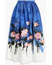 Erdem - Gathered Floral-print Cotton-blend Twill Midi Skirt - Lyst