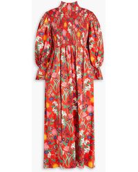 Borgo De Nor - Gerafftes maxikleid "catriona" aus baumwolle mit floralem print - Lyst