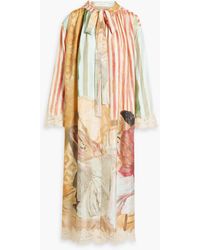 Zimmermann - Corded Lace-paneled Printed Silk-twill Midi Dress - Lyst