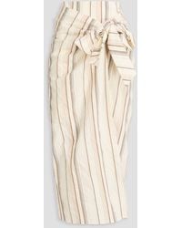 Brunello Cucinelli - Wrap-effect Striped Cotton And Linen-blend Midi Skirt - Lyst