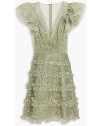 Costarellos - Ruffled Glittered Tulle Mini Dress - Lyst