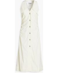 Ganni - Striped Cotton-seersucker Midi Shirt Dress - Lyst
