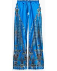 CAMILLA - Crystal-Embellished Printed Silk-Satin Wide-Leg Pants - Lyst