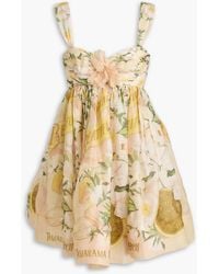 Zimmermann - Floral-print Linen And Silk-blend Organza Mini Dress - Lyst