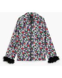 Anna Sui - Feather-trimmed Floral-print Shell Jacket - Lyst