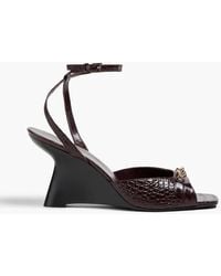 Tory Burch - Jessa Embellished Croc-Effect Leather Wedge Sandals - Lyst