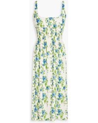Emilia Wickstead - Giovanna Floral-print Cotton-blend Swiss-dot Seersucker Midi Dress - Lyst
