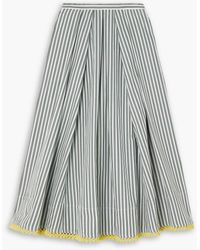 Rosie Assoulin - Pleated Lace-trimmed Striped Cotton-poplin Midi Skirt - Lyst