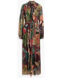 FARM Rio - Belted Printed Crepe De Chine Maxi Dress - Lyst