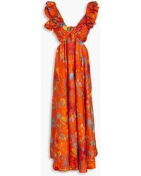Zimmermann - Cutout Ruffled Floral-print Silk Maxi Dress - Lyst