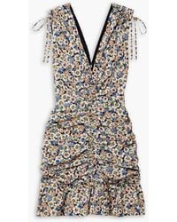 Veronica Beard - Jackson minikleid aus popeline aus einer baumwollmischung mit floralem print und raffungen - Lyst