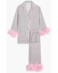 Sleeper - Party Feather-trimmed Printed Twill Pajama Set - Lyst
