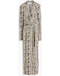 Nanushka - Printed Crepe Midi Wrap Dress - Lyst