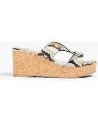 Jimmy Choo - Snake-effect Leather Wedge Sandals - Lyst