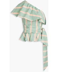 Stella Jean - One-shoulder Ruffled Striped Cotton-blend Poplin Top - Lyst